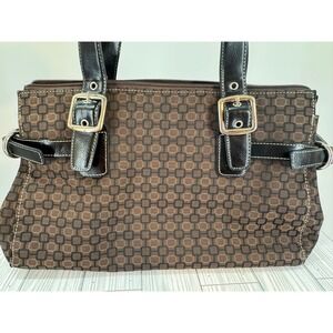 Nine West Women's Brown Geometric Print Buckle Accent Satchel Shoulder Bag Purse